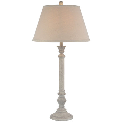 Tall Slim Rustic White Wash Table Lamp With Linen Shade