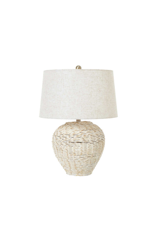 White Wicker Table Lamp with Linen Shade