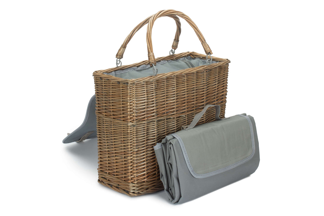 Wine Chiller Basket for Two with Picnic Blanket
