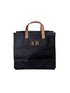 Black Jute Market Bag with leather handles and small initials - Personalised Gift for Her