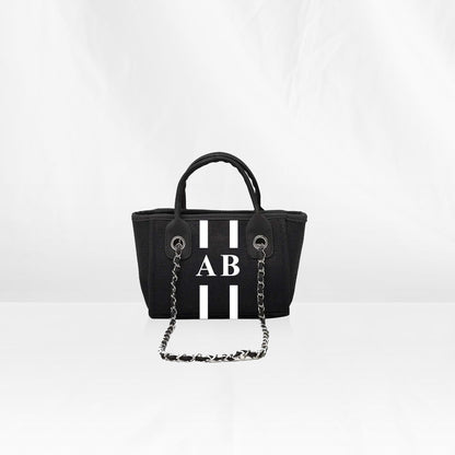 Black Mini Canvas Tote with White Stripes