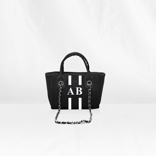 Black Mini Canvas Tote with White Stripes