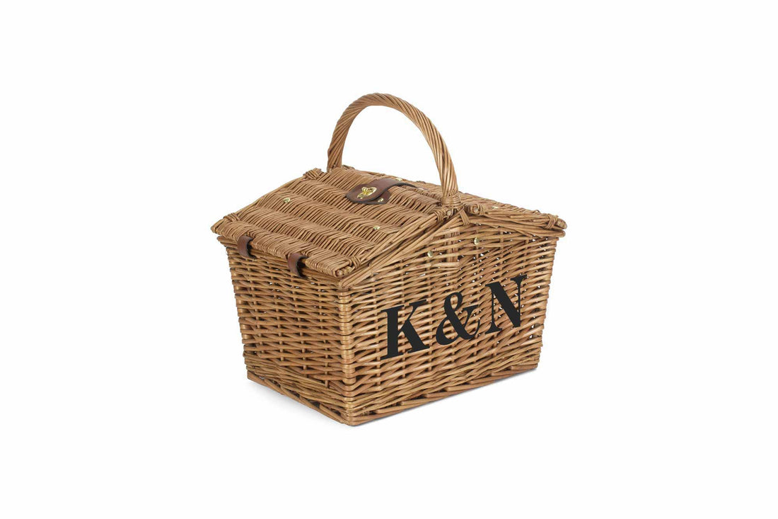 Personalised Double Lidded Picnic Basket Gift for Couples