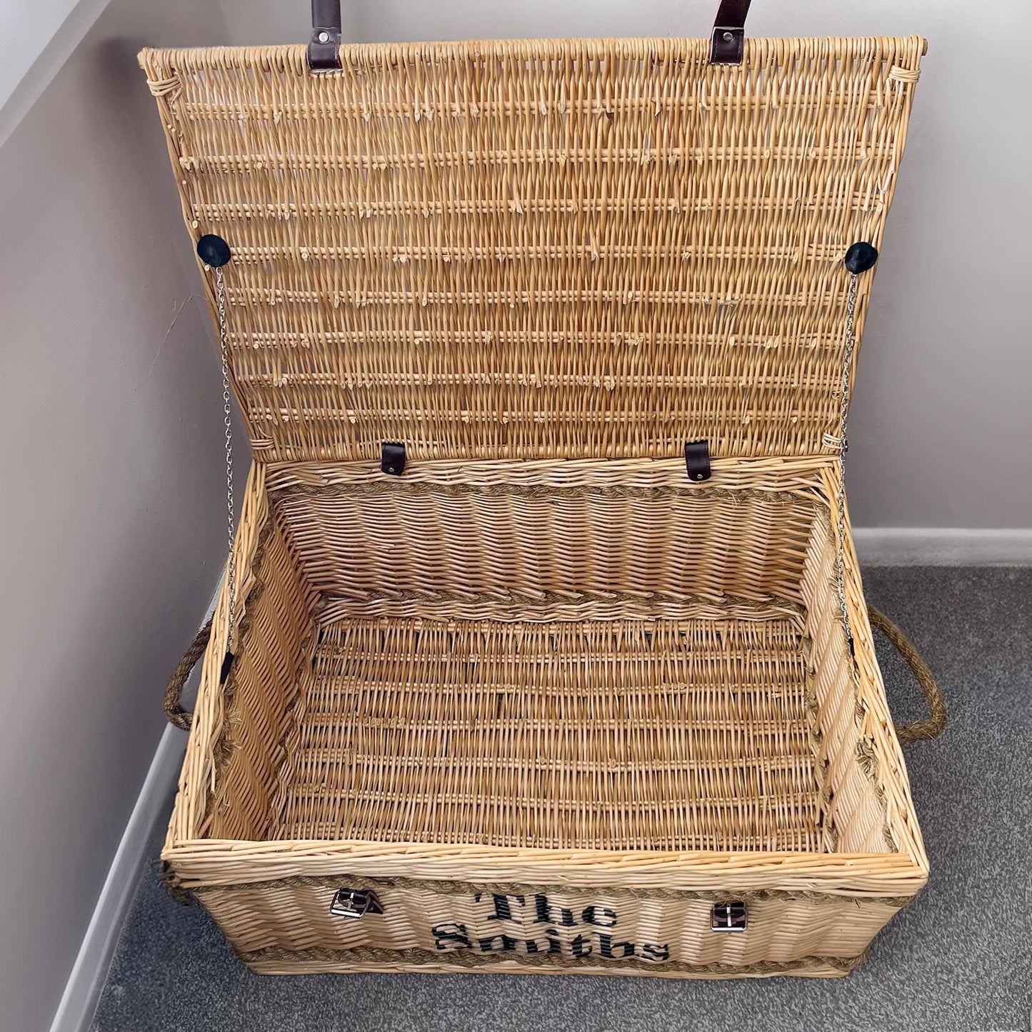 extra large hamper basket with rope handles - personalised family gifts