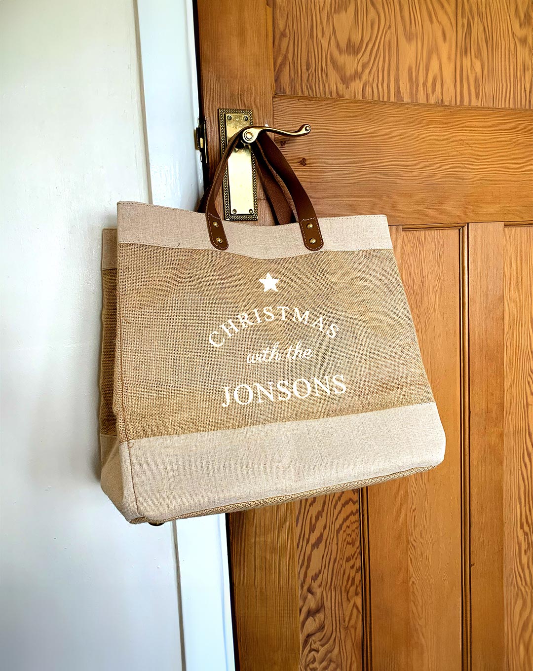 Family Christmas Jute Market Tote Gift Bag