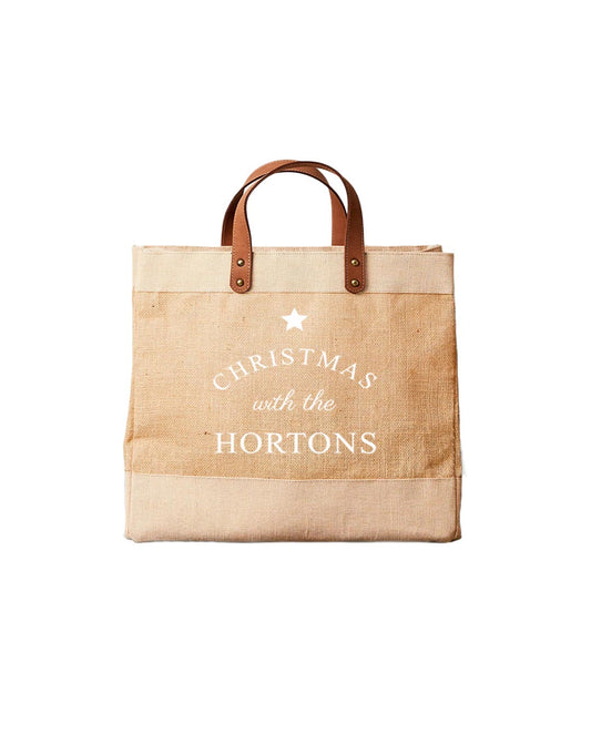 Family Christmas Jute Market Tote Gift Bag