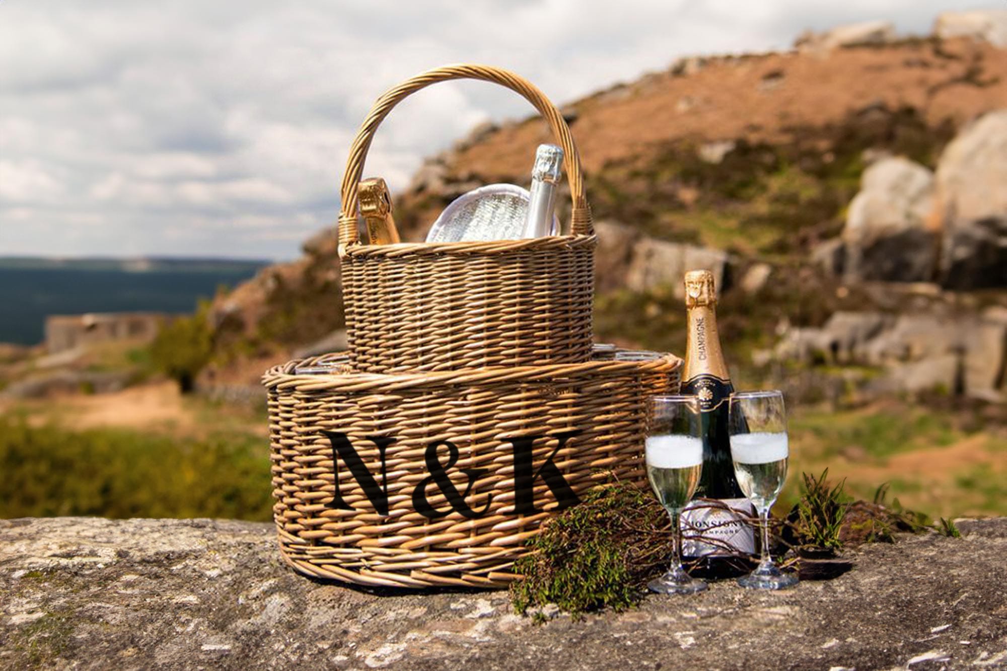 Personalised Wicker Celebration Basket with Fitted Cooler &amp; Glasses