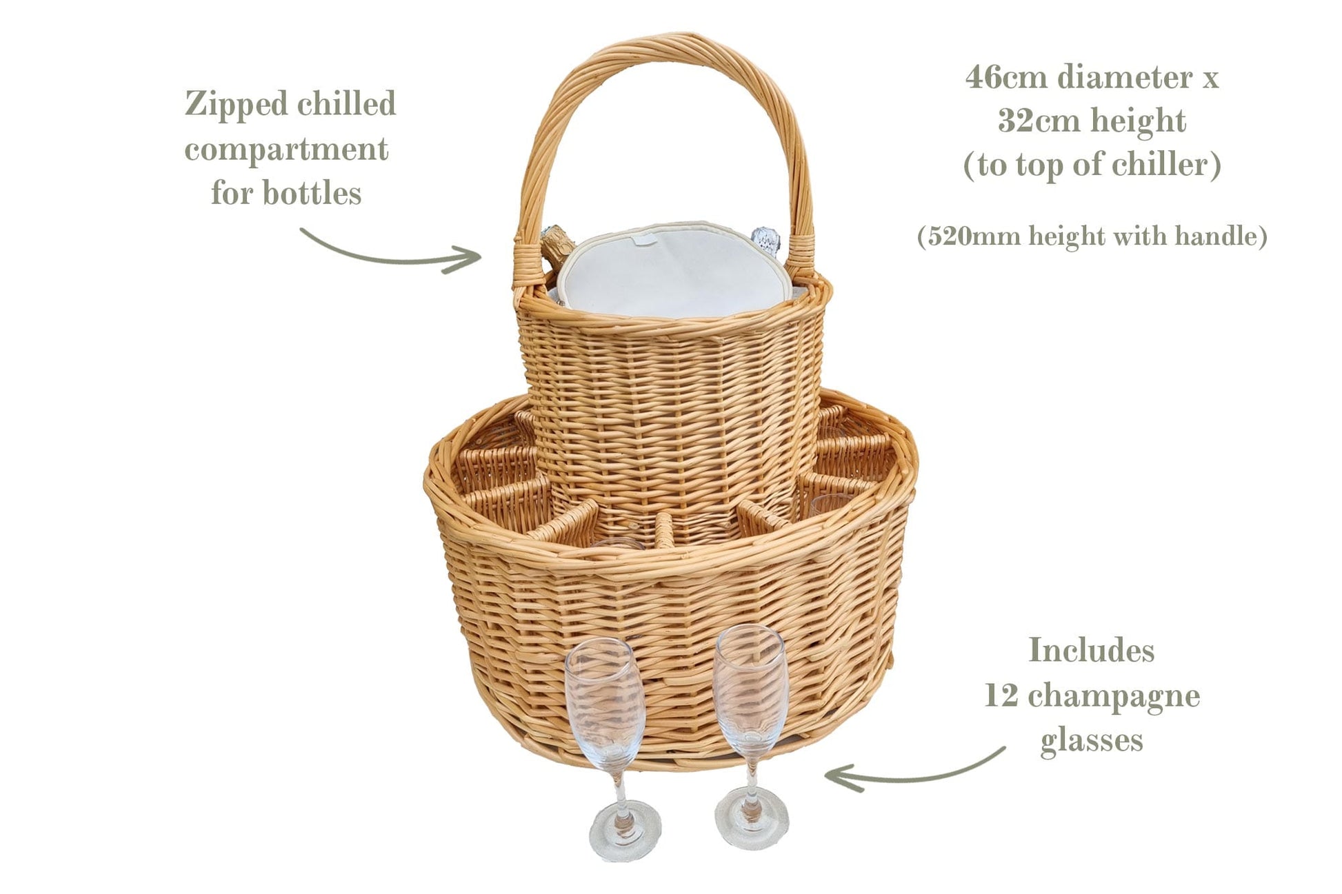 Wicker Celebration Basket with Fitted Cooler & Glasses