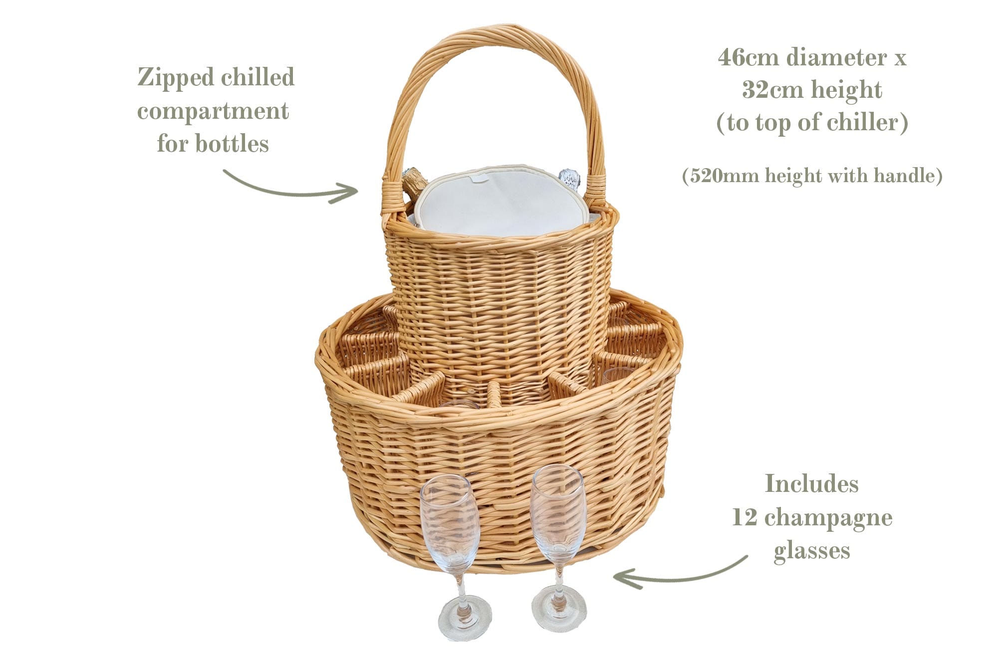 Wicker Celebration Basket with Fitted Cooler &amp; Glasses