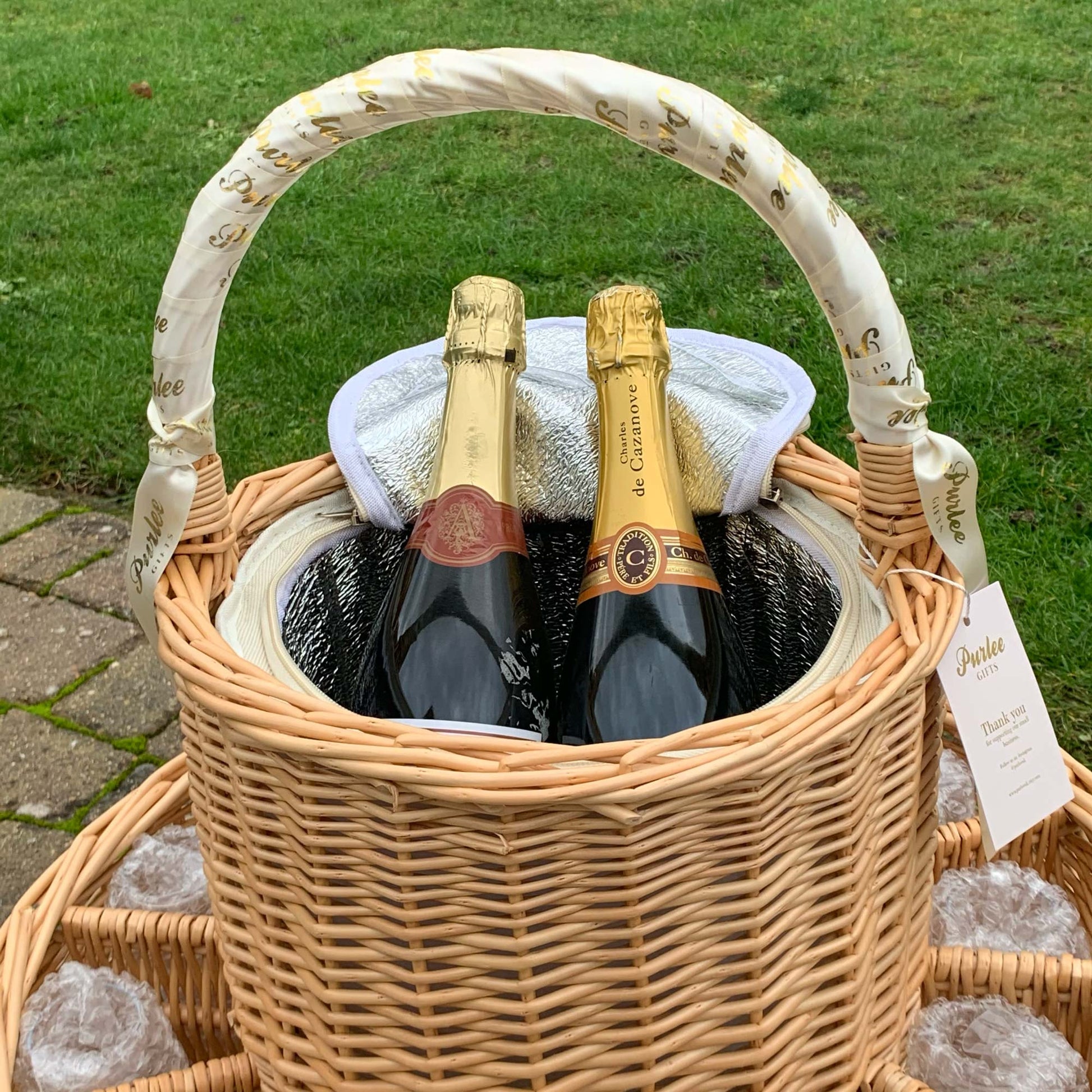 Personalised Celebration Basket with Glasses & Bottle Cooler