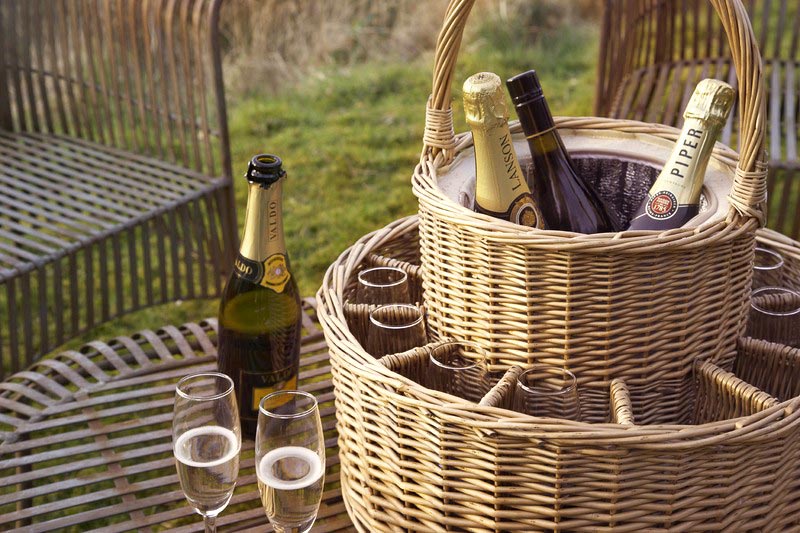 Wicker Celebration Basket with Fitted Cooler &amp; Glasses