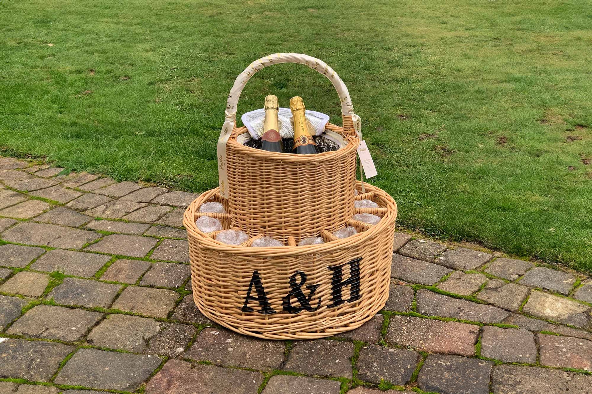 Personalised Celebration Basket with Glasses & Bottle Cooler