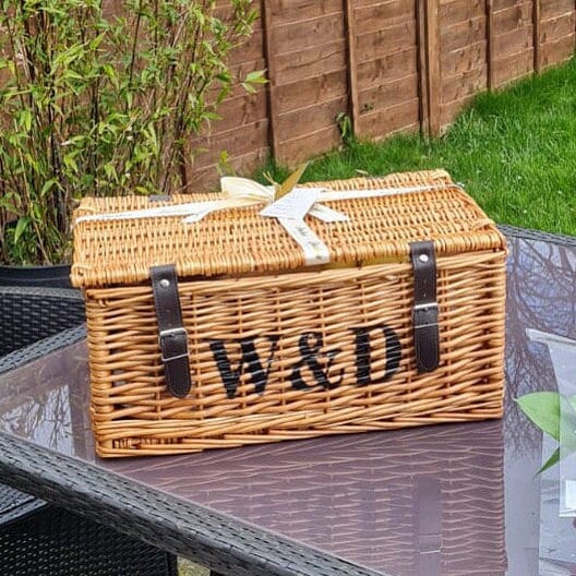 Personalised wicker hamper gift basket with initials W&D