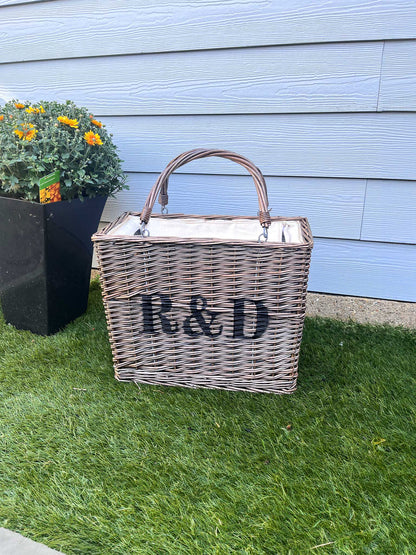 Personalised Picnic Cooler Basket for 2 - Couples Gift 