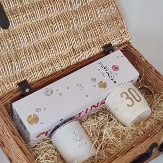 Luxury wicker gift basket with personalised initials