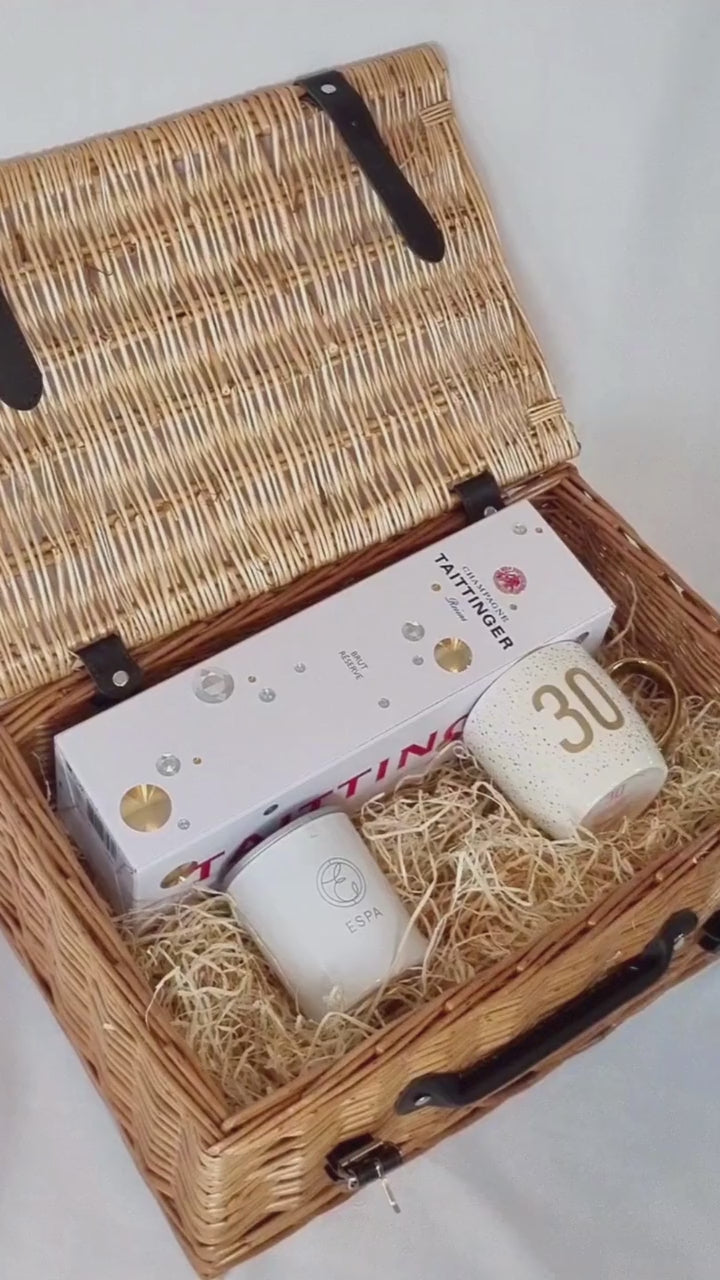 Luxury wicker gift basket with personalised initials