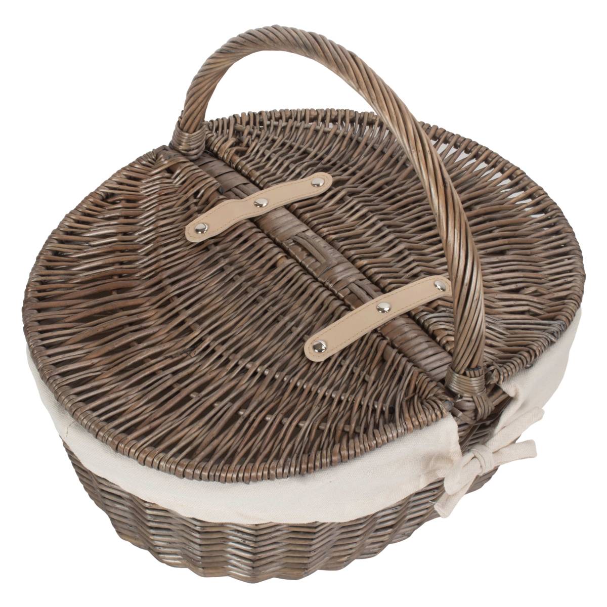 Antique Oval Picnic Basket With White Lining