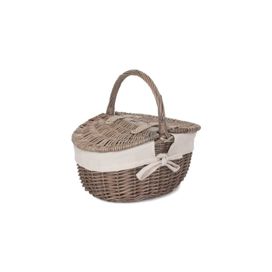 Child's Antique Oval Picnic Basket With White Lining