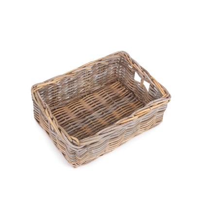 shallow rectangle wicker storage basket tray