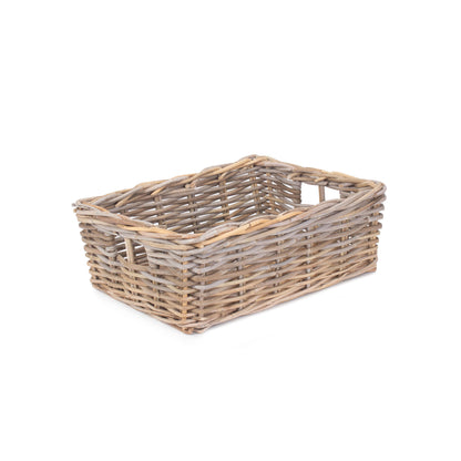 shallow rectangle wicker storage basket tray