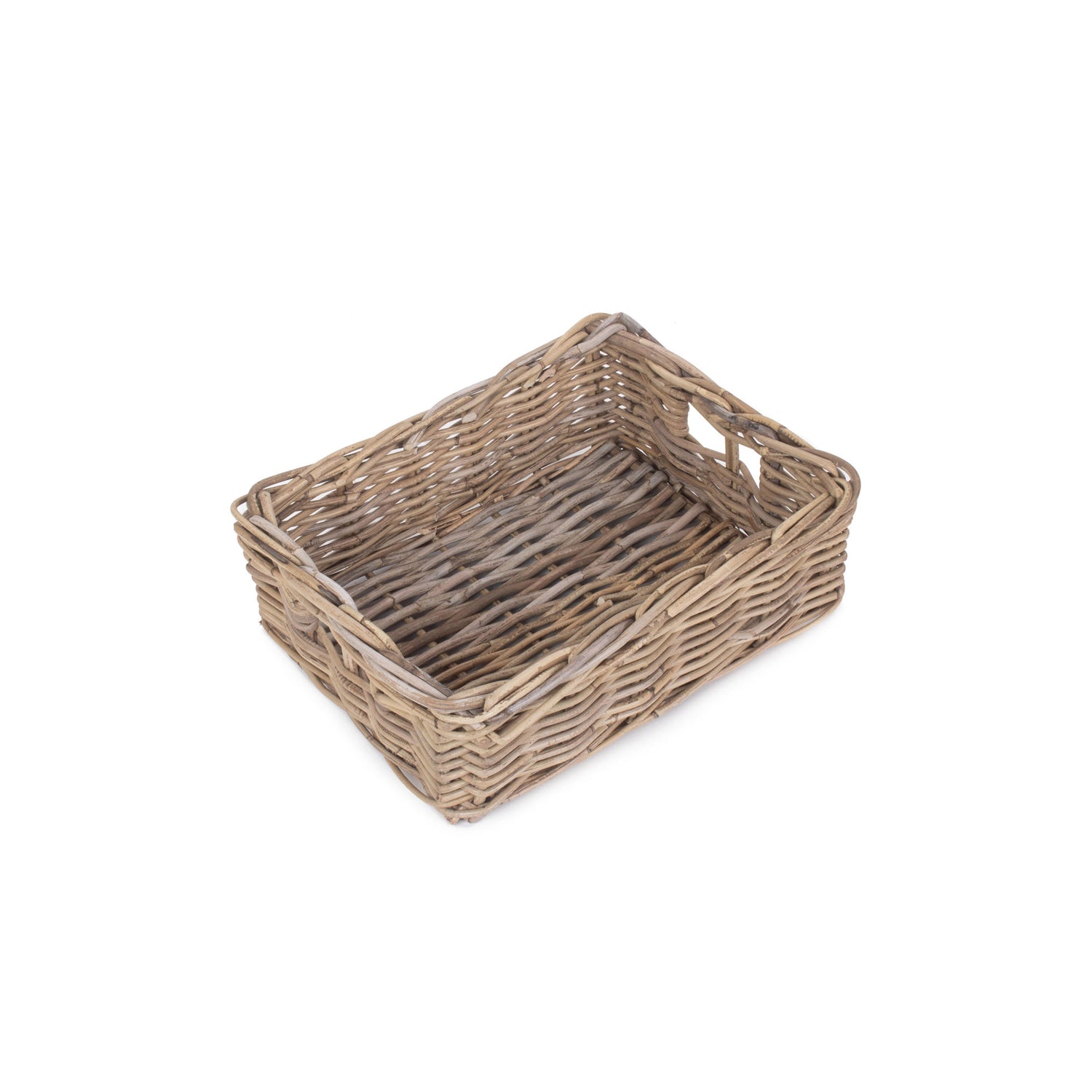 shallow rectangle wicker storage basket tray