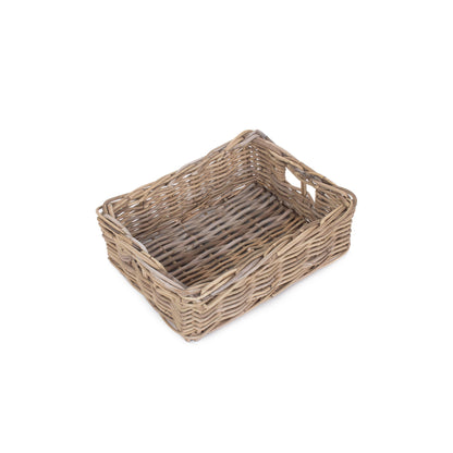 shallow rectangle wicker storage basket tray