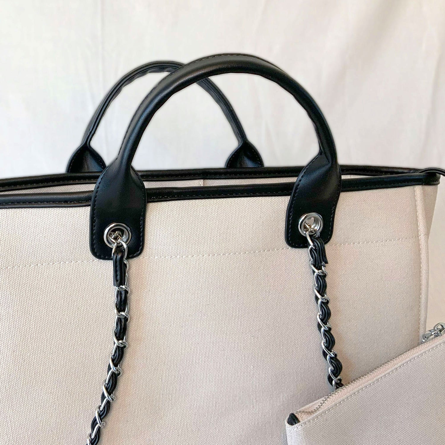 Personalised Luxe Black White Canvas Tote Shoulder Bag - Womens Handbag - Gift for Her - Deauville Bag