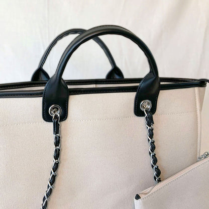 Personalised Luxe Black White Canvas Tote Shoulder Bag - Womens Handbag - Gift for Her - Deauville Bag