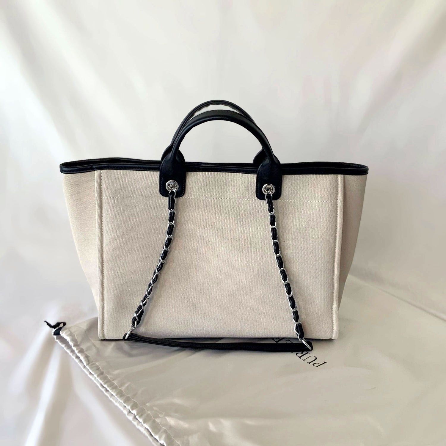 Personalised Luxe Black White Canvas Tote Shoulder Bag - Womens Handbag - Gift for Her - Deauville