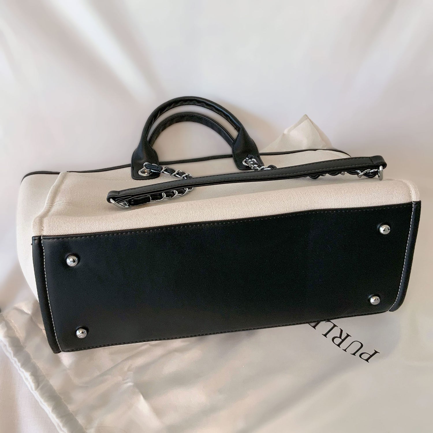 Personalised Luxe Black White Canvas Tote Shoulder Bag - Womens Handbag - Gift for Her - Deauville