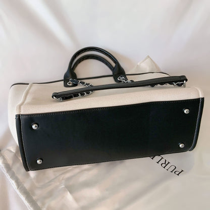 Personalised Luxe Black White Canvas Tote Shoulder Bag - Womens Handbag - Gift for Her - Deauville