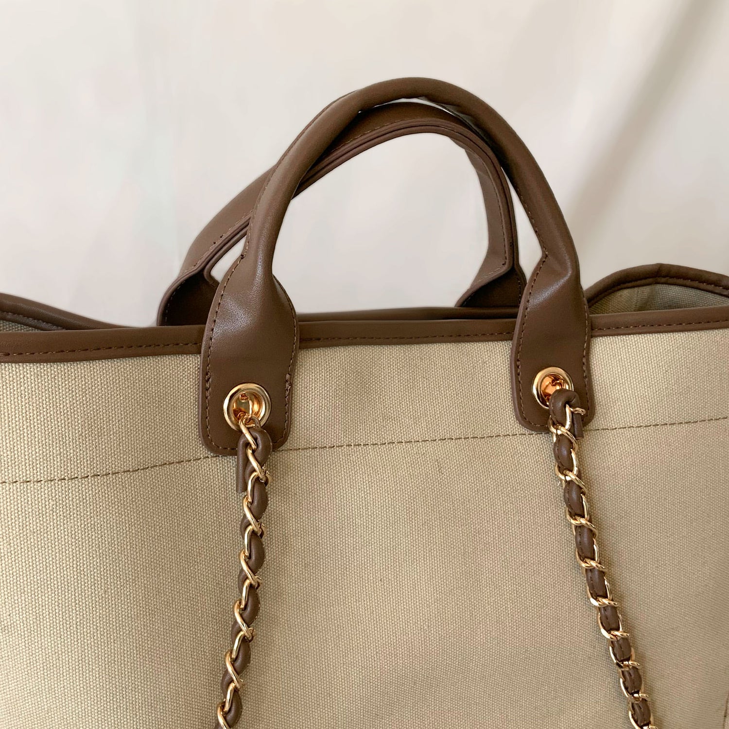 Personalised Luxe Beige Brown Canvas Tote Shoulder Bag - Womens Handbag - Gift for Her - Deauville Bag