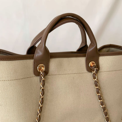 Personalised Luxe Beige Brown Canvas Tote Shoulder Bag - Womens Handbag - Gift for Her - Deauville Bag
