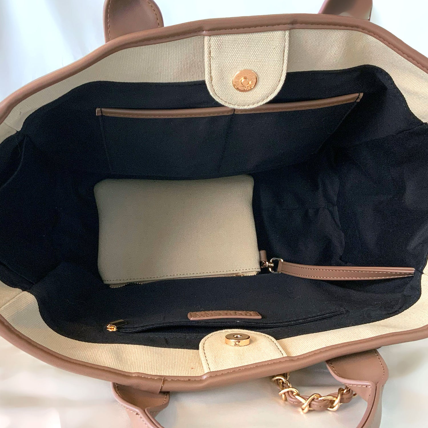 Personalised Luxe Beige Brown Canvas Tote Shoulder Bag - Womens Handbag - Gift for Her - Deauville Bag