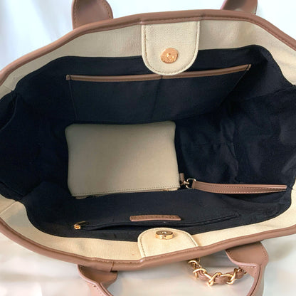 Personalised Luxe Beige Brown Canvas Tote Shoulder Bag - Womens Handbag - Gift for Her - Deauville Bag