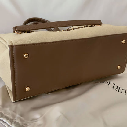 Personalised Luxe Beige Brown Canvas Tote Shoulder Bag - Womens Handbag - Gift for Her - Deauville Bag