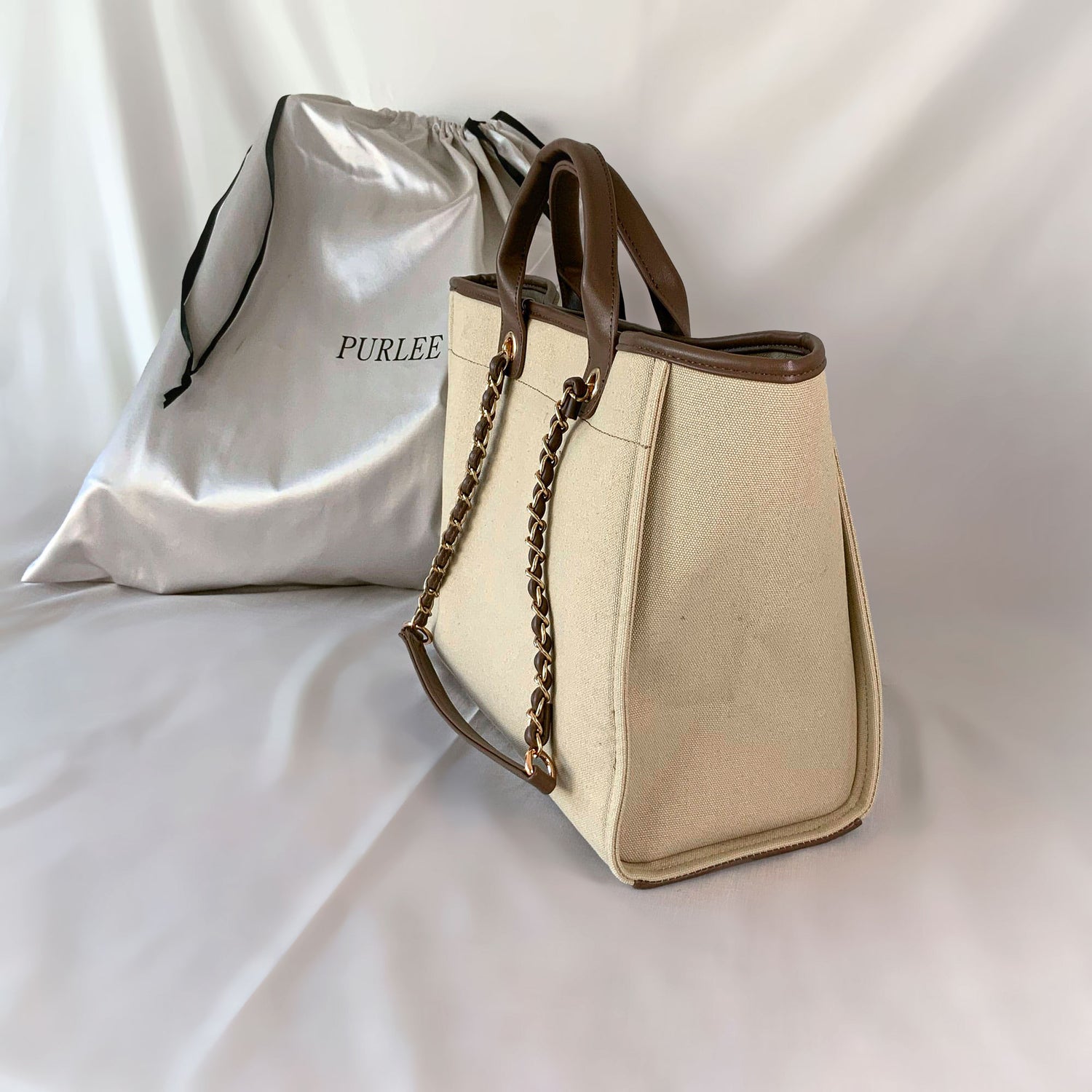 Personalised Luxe Beige Brown Canvas Tote Shoulder Bag - Womens Handbag - Gift for Her - Deauville Bag